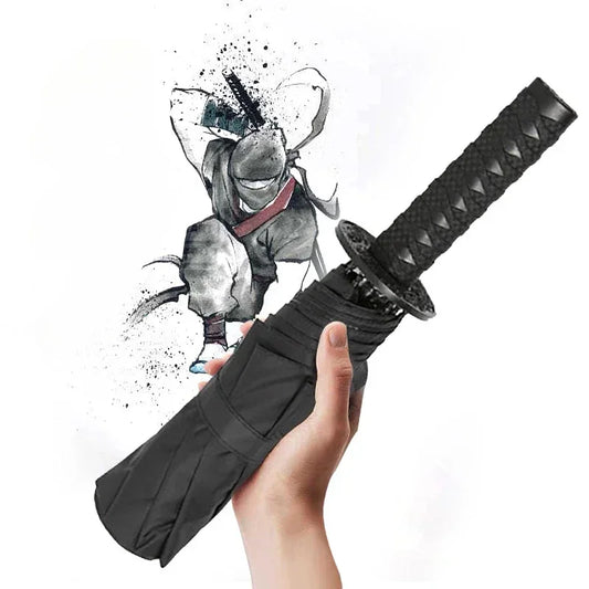 Samurai Ninja Katana Umbrella 3 Folding Creative Black Windproof Portable Demon Slayer Umbrella Cosplay Parasol Life Supplies